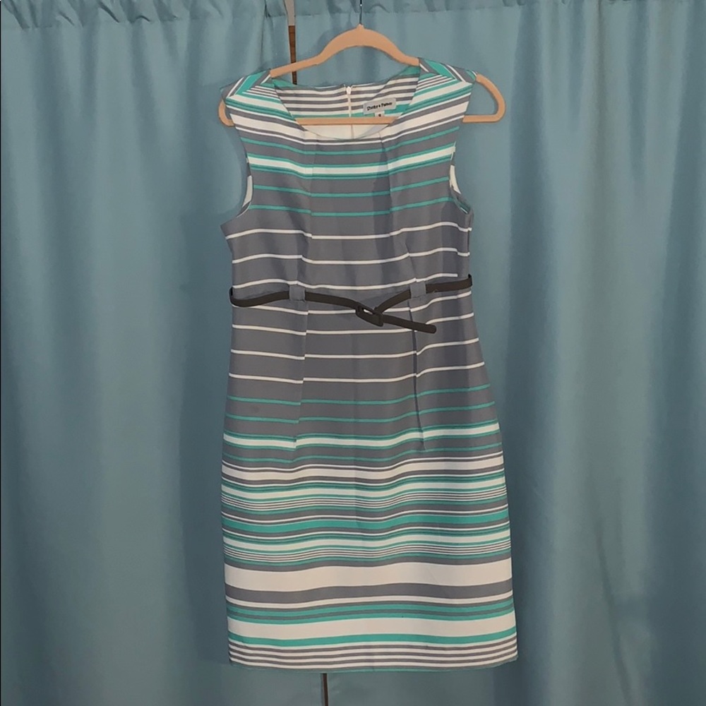 Shelby and Palmer Gray and aqua striped dress